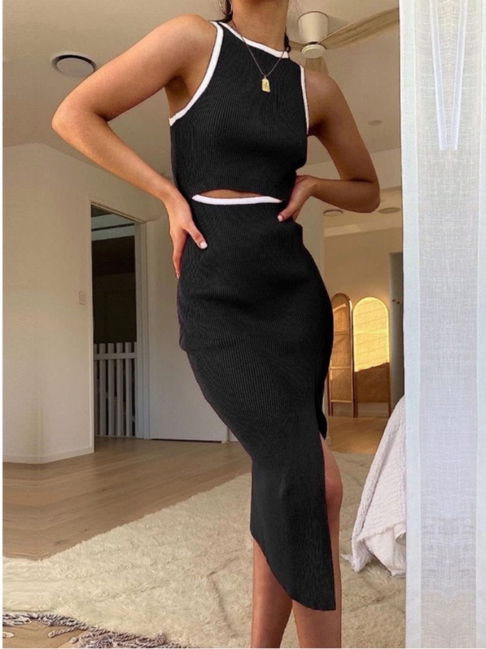 Sleeveless Knit Cut Out Tank Top dress